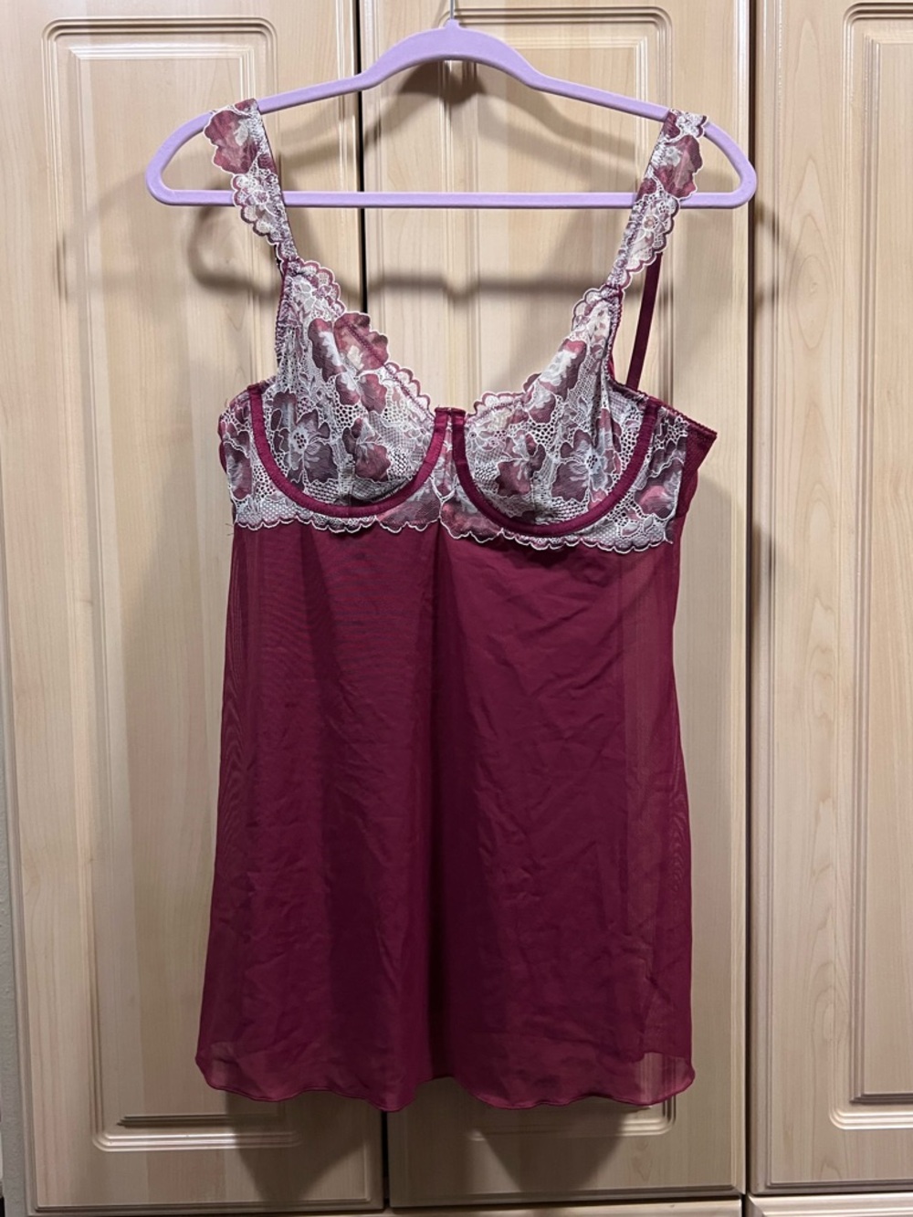 Auden Burgundy Chemise with Ivory Lace Accents